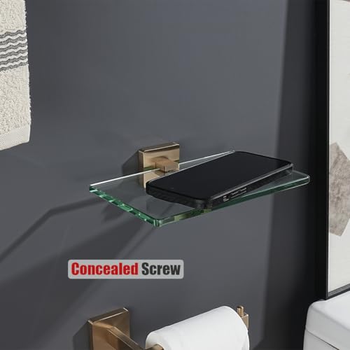 JQK Bathroom Glass Shelf, Tempered Glass Shower Storage 8 by 5 inches, 304 Stainless Steel Champagne Bronze Wall Mount, TGS201L8-CB - color: Champagne Bronze, size: 8 Inch