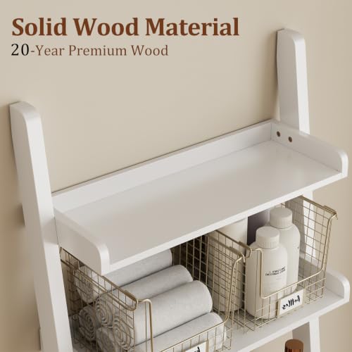 Over The Toilet Storage Shelf Wood, 3-Tier Above Toilet Organizer Rack, Freestanding Above Toilet Shelf for Bathroom, Laundry, Space Saver, White Color.