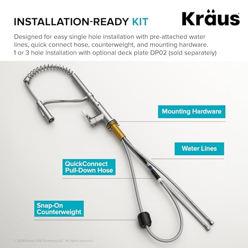 KRAUS Torak Pull Down Kitchen Faucet in Matte Black with Commercial Style Spring Spout, 2 Function Sprayer, Pre-Attached Water Lines, and Mounting Hardware, KPF-2635MB - color: Matte Black, style: Commercial Faucet