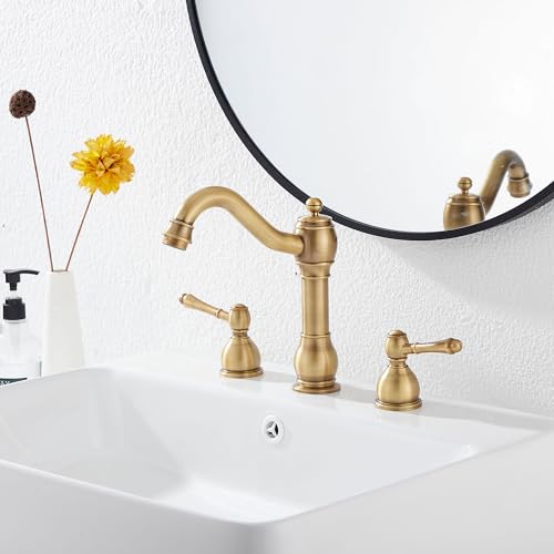 2 Handles 3 Holes Faucet Widespread Bathroom Sink Faucet Basin Tap Mixer Supply Hose Included Matching Pop Up Drain Antique Brass - color: Antique Brass, size: Widespread