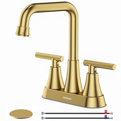 Brushed Gold 4 inch Centerset Bathroom Faucet for Sink 2-3 Hole | Bathroom Sink Faucet with Pop-up Drain and Supply Lines, Stainless Steel 2-Handle Centerset Faucet for Vanity RV Restroom - color: Brushed Gold
