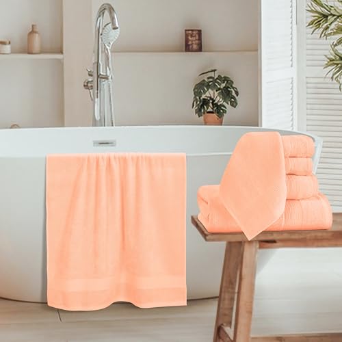 8 Piece Towel Set 100% Ring Spun Cotton, 2 Bath Towels 27x54, 2 Hand Towels 16x28 and 4 Washcloths 13x13 - Ultra Soft Highly Absorbent Machine Washable Hotel Spa Quality - Peach - color: Peach, size: 8 Piece Towel Set