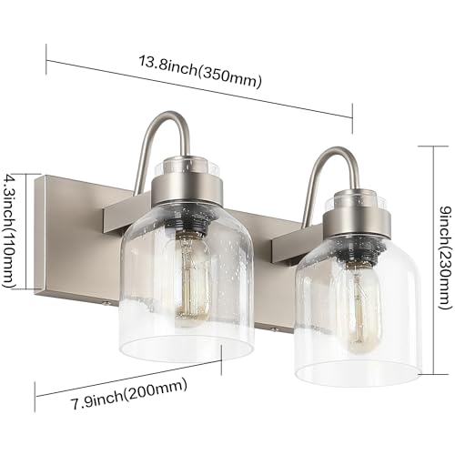 PRESDE 2 Lights Bathroom Vanity Fixtures Over Mirror Brushed Nickel Bathroom Light Fixture with Bubble Glass Globes - color: Brushed Nickel（with Bubbles）, size: 2-lights