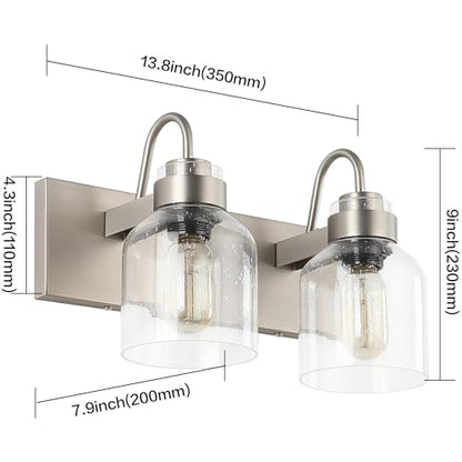 PRESDE 2 Lights Bathroom Vanity Fixtures Over Mirror Brushed Nickel Bathroom Light Fixture with Bubble Glass Globes - color: Brushed Nickel（with Bubbles）, size: 2-lights