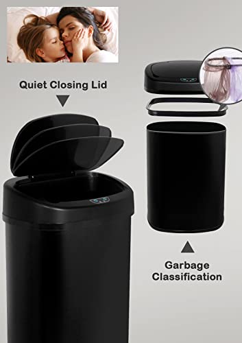 13 Gallon/50 L Kitchen Trash Can With Stainless Steel Touch-Free Lid, Automatic Motion Sensor Garbage Can for Bathroom, Brushed Finish - color: Black