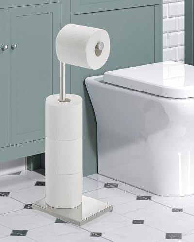 Toilet Paper Holder Stand, Free Standing Toilet Paper Holder with 4 Rolls for Bathroom, Weighted Base Toilet Paper Stand, Chrome - color: Chrome