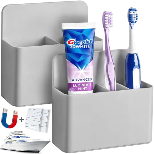 2 Pcs Magnetic Toothbrush Holders for Cruise Essentials 2026 | Plastic Stick On Tooth Brush Holder for Travel, Hanging Magnetic Cup for Bathroom, Accessories Alaska/Disney/Roya -Gray - color: Gray