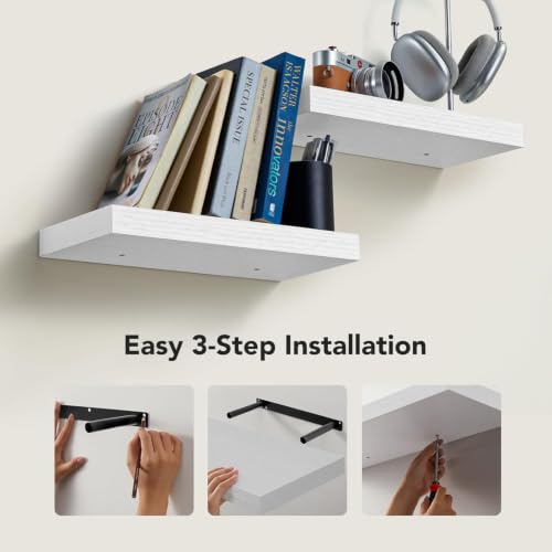 AMADA HOMEFURNISHING Floating Shelves Wall Mounted, 15 x 7 Inch Wall Shelves for Bathroom, Bedroom, Living Room, White Shelves Set of 2 - color: White, size: 15 inches