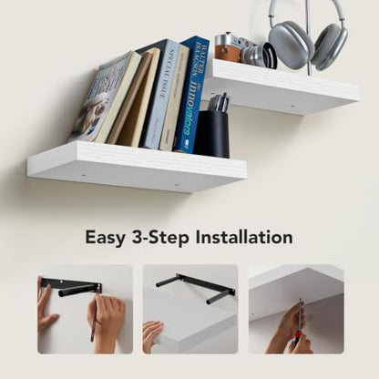 AMADA HOMEFURNISHING Floating Shelves Wall Mounted, 15 x 7 Inch Wall Shelves for Bathroom, Bedroom, Living Room, White Shelves Set of 2 - color: White, size: 15 inches
