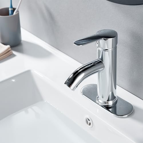 Bathroom Faucet 1 Hole, Chrome Vanity Faucet,Single Handle | for 1 Hole or 3 Hole Bathroom Sink, RV, Vanity,with Deck and Pop-up Drain Easy to Clean - color: Chrome