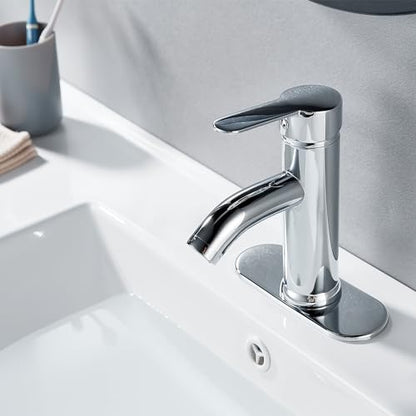 Bathroom Faucet 1 Hole, Chrome Vanity Faucet,Single Handle | for 1 Hole or 3 Hole Bathroom Sink, RV, Vanity,with Deck and Pop-up Drain Easy to Clean - color: Chrome