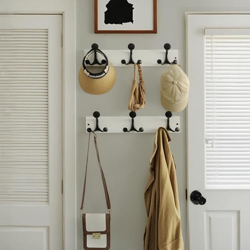 WEBI Coat Rack Wall Mount,17" Solid Wood Coat Hooks Wall Mounted Coat Hanger,16" Hole to Hole,Heavy Duty Hook Rack Rail,3 Triple Hooks for Hanging Coats,Jacket,Clothes,Hat,Backpack,White - color: White, size: 17 Inch