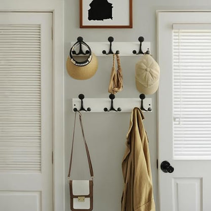 WEBI Coat Rack Wall Mount,17" Solid Wood Coat Hooks Wall Mounted Coat Hanger,16" Hole to Hole,Heavy Duty Hook Rack Rail,3 Triple Hooks for Hanging Coats,Jacket,Clothes,Hat,Backpack,White,2 Packs - color: White, size: 17 Inch(2 Pcs)