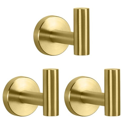 NearMoon Bath Towel Hooks- SUS 304 Stainless Steel Robe Hook Holder, Heavy Duty Coat Hook for Bathroom Livingroom Hotel Kitchen Garage, Wall Mounted (Brushed Gold, 3 Pack) - color: Brushed Gold, size: 3 Pack