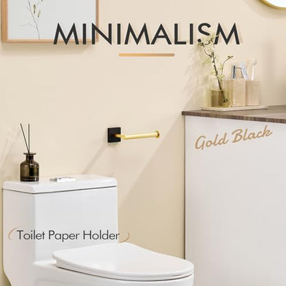 KOKOSIRI Toilet Paper Holder Toilet Roll Holders Hold Mega Rolls Kitchen Bathroom Tissue Paper Dispenser Black with Gold Stainless Steel, B2008GDK - color: Black Gold, size: Vertical