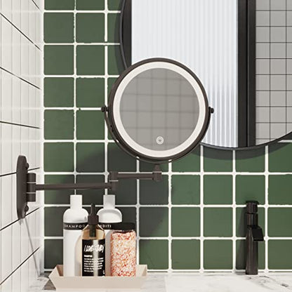Ruacq Wall Mounted Makeup Mirror with 3 Lights, 1X/10X, Matte Black | Rechargeable Adjustable Brightness, Stainless Steel, Round, Gift for Mom, Women, Wife, Girls, Dorm Room Essential - color: Round Black