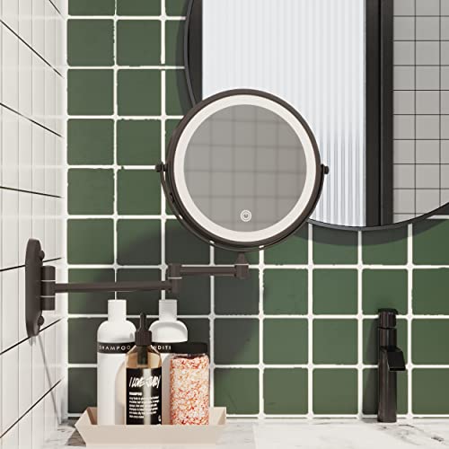 Ruacq Wall Mounted Makeup Mirror with 3 Lights, 1X/10X, Matte Black | Rechargeable Adjustable Brightness, Stainless Steel, Round, Gift for Mom, Women, Wife, Girls, Dorm Room Essential - color: Round Black