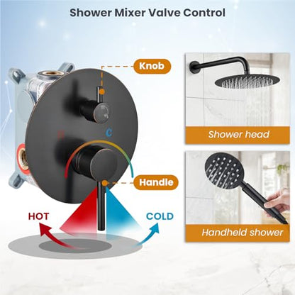 gotonovo High Pressure Shower System Valve and Trim Kit,Oil Rubbed Bronze | Round Rain 10 Inch Shower Head with Handheld Faucet Set Complete,Rough In Valve,2-in-1 Diverter,All Metal,Bathroom Wall Mount - color: Bronze
