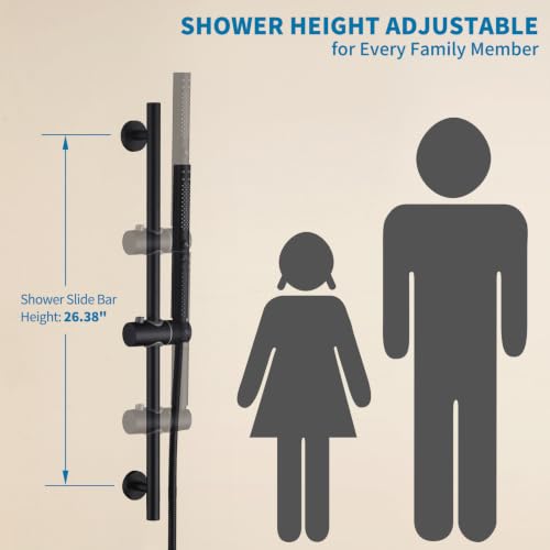 Shower Slide Bar with Handheld Sprayer 2 Modes Handle Shower 59" SUS304 Stainless Steel Hose, Shower Height and Angle Adjustable Wall Mounted Bathroom Shower System Remodel Hardware Matte Black - color: Matte Black-Round