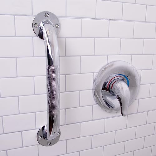 Carex Textured Grab Bars for Bathtubs and Showers -Grab Bars for Bathroom Safety - 12 inch Durable Stainless Steel Shower Handle Serves as Handicap GrabBar and Elderly Assistance Products (Pack of 6) - size: (Pack of 6)