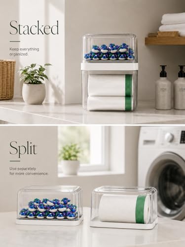 Trash Bag Dispenser & Dishwasher Pods Organizer, Clear Acrylic Garbage Bag Holder Under Sink Organizer With Removable Lid, Laundry Pods Container for Kitchen Pantry Laundry Room (3IN1 Dispenser) - size: 3IN1 White Dispenser