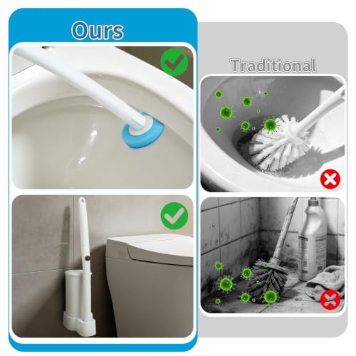 IwIeIaIrI Disposable Toilet Brush and Holder Set with 48 Refills, Square | Wall mount holder design, cleaning wand removes limescale for bathroom & bathtub sanitation. - color: White Handle