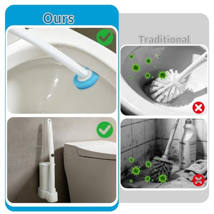 IwIeIaIrI Disposable Toilet Brush and Holder Set with 48 Refills, Square | Wall mount holder design, cleaning wand removes limescale for bathroom & bathtub sanitation. - color: White Handle