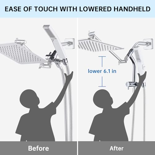 G-Promise Handheld Shower Head High Pressure 6 Spray Settings with Extended Downward Holder, Detachable Hand Held Showerhead 4.9 Inch Face with Extra Long Flexible Hose and Metal Adjustable Bracket