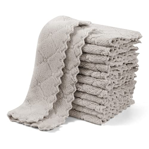 UMANI 12 Pack Microfiber Cleaning Cloths Reusable Textured Cleaning Rags | 10 x 6 Inch, Soft Absorbent Quick-Dry Cloths for Kitchen, Bathroom, Countertop and Household Cleaning - color: Grey