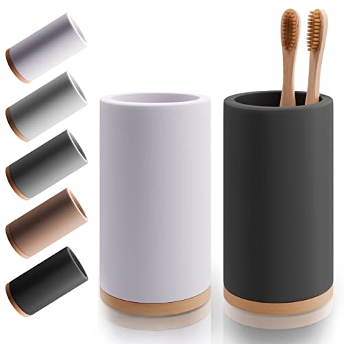 Matani Bamboo Toothbrush Holder Diatomite Tooth Brush Organizer - Storage Stand for Small Bathroom & Counter - Removable Base & Drain Holes, Water-Absorbent & Quick-Drying (Off White & Black) - color: Off White & Black