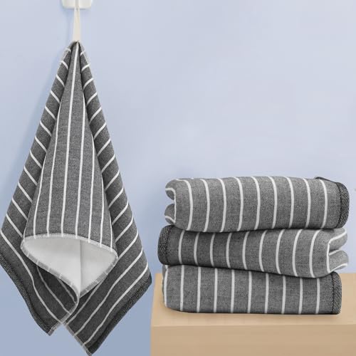 VOOVA & MOVAS Black Striped Hand Towels 4 Pack, 100% Cotton, 13x28 in | Versatile for Bathroom Daily Use, Hanging Loops, 450GSM, Ultra Absorbent & Quick Dry, Black Base with White Stripes - color: Black Stripe