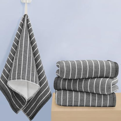 VOOVA & MOVAS Black Striped Hand Towels 4 Pack, 100% Cotton, 13x28 in | Versatile for Bathroom Daily Use, Hanging Loops, 450GSM, Ultra Absorbent & Quick Dry, Black Base with White Stripes - color: Black Stripe