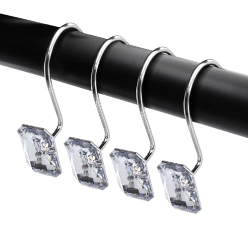 J&V TEXTILES Shower Curtain Hooks Rings, Rust Resistant Metal Double Glide Shower Hooks Rings for Bathroom Shower Rods Curtains, Set of 12 Hooks (Square Acrylic) - color: Square Acrylic