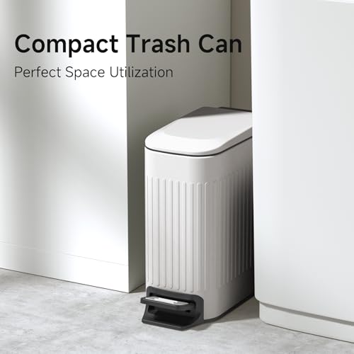 TIPGO Slim Bathroom Trash Can with Lid Soft Close, Step Pedal, 6 Liter / 1.6 Gallon Stainless Steel Trash Bin, Small Garbage Cans for Bedroom, Office, Kitchen (White) - color: White