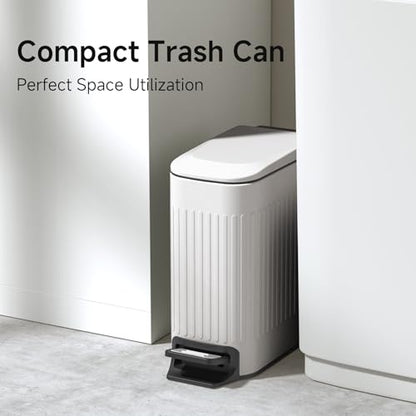 TIPGO Slim Bathroom Trash Can with Lid Soft Close, Step Pedal, 6 Liter / 1.6 Gallon Stainless Steel Trash Bin, Small Garbage Cans for Bedroom, Office, Kitchen (White) - color: White