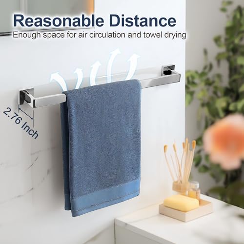 SEIDO 16 Inch Polished Chrome Towel Bar, Heavy Duty & Rust-Proof 304 Stainless Steel Bath Towel Holder, Modern Square Wall Mounted Towel Rack for Bathroom, Kitchen, RV - color: Polished Chrome, size: 16 Inch