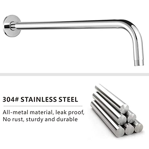 Voolan Shower Arm with Flange and Teflon Tape, Extension Shower Head Arm for Bathroom Fixed Shower Head, Solid Stainless Steel, Wall Mounted (15 Inch, Chrome) - color: Chrome, style: 15 Inch