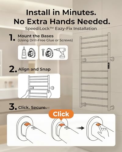 Heated Towel Rack Foldable Smart Dual-Zone App No-Drill Chrome CA3 - color: Chrome, size: Pro-11Bar H43.31 x W21.65