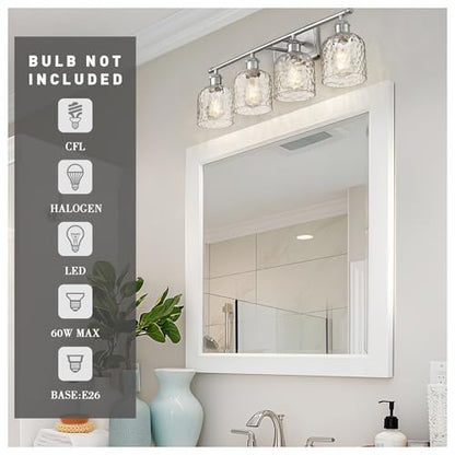 zeyu 27 Inch 4-Light Bathroom Wall Light, Brushed Nickel, ZJF63B-4W BN | Clear Hammered Glass Shade, Over Mirror Vanity Light, Modern Bathroom Lighting - color: Brushed Nickel|Hammered Glass, size: 4-Light