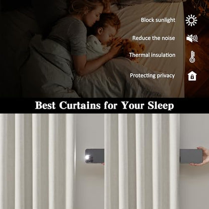 RAIN CITY Natural Birch Blackout Curtains 63 Inch Long 2 Panels 50" x 63" | Boho Farmhouse Linen Drapes for Bedroom Textured Hook Included - color: Birch, size: 50"W x 63"L (Pack of 2)