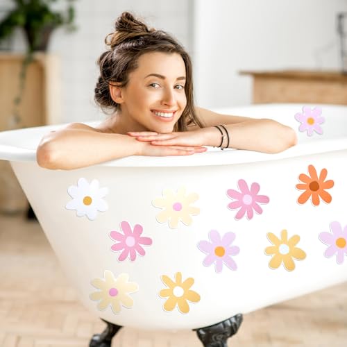 72 PCS Original Non Slip Bathtub Stickers,Flowers Skidproof Shower Sticker with Premium Scraper,Bathtub Non Slip Stickers for Bathroom Decor(Pink,White)