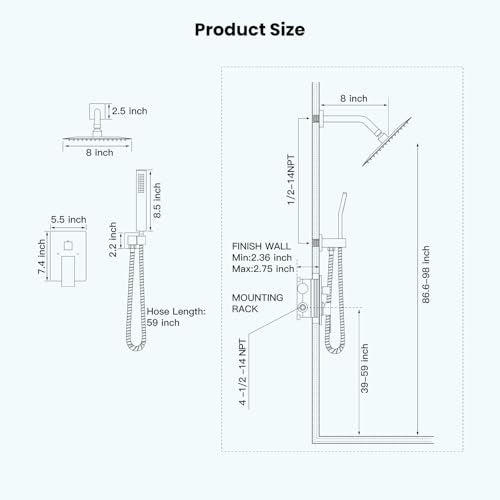 gotonovo Rainfall Bathroom Shower System Rain Shower Head and Handle Set Wall Mounted Shower Complete Combo Solid Brass Pressure Balancing Shower Mixer Valve 8 Inch Brushed Gold - color: Brushed Gold, size: 8 Inch