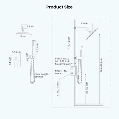 gotonovo Rainfall Bathroom Shower System Rain Shower Head and Handle Set Wall Mounted Shower Complete Combo Solid Brass Pressure Balancing Shower Mixer Valve 8 Inch Brushed Gold - color: Brushed Gold, size: 8 Inch