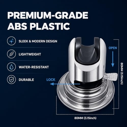 HOME&I Suction Cup Shower Head Holder for Handheld Shower–Includes 3M Adhesive Disc, No Drill, 3-Inch Vacuum Suction, Removable & Repositionable Vertical Wall Mount,Waterproof ABS,Universal 22mm Slot - color: Black