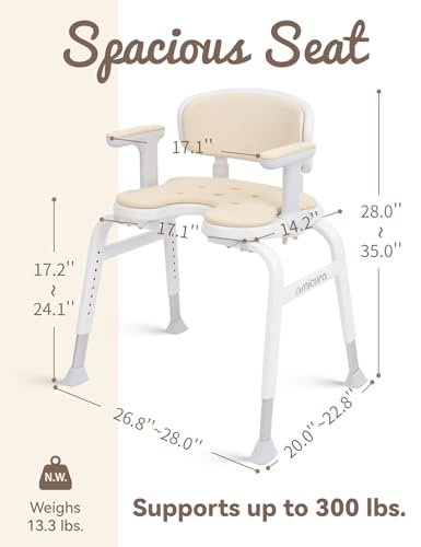 U-Shaped Shower Chair, Modular Arms & Back, 300 lb, Beige | Soft EVA padding, adjustable height, non-slip feet, tool-free setup, and a warm home-friendly look - color: Beige