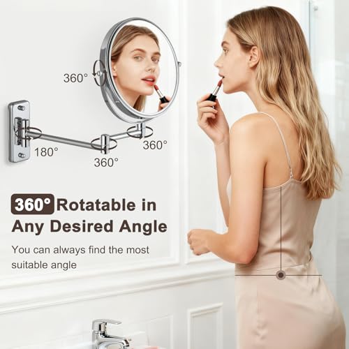 DECLUTTR 8 Inch Wall Mounted Magnifying Mirror with 10x Magnification, Double Sided Vanity Makeup Mirror for Bathroom, Chrome Finished - color: Silver