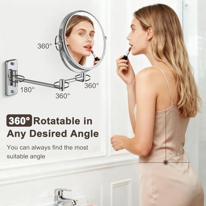 DECLUTTR 8 Inch Wall Mounted Magnifying Mirror with 10x Magnification, Double Sided Vanity Makeup Mirror for Bathroom, Chrome Finished - color: Silver