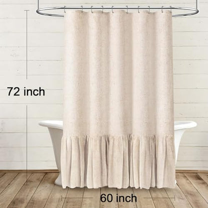 Farmhouse Shower Curtain Ruffle Linen Beige 60" W x 72" L | Linen Fabric, Farmhouse Boho, Bottom Ruffle, Rustic, Country, Natural Look, Washable, Shower Curtain for Bathroom Bathtub - color: Beige, size: 60"W x 72"L