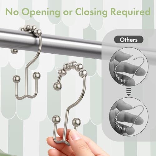 Shower Curtain Hooks, 12PCS Rust-Resistant Metal Double Shower Curtain Rings for Curtain Rolling Shower Hooks, Shower Rings for Bathroom Shower Curtain Rod, Nickel - color: Nickel, style: Modern - Double Hooks