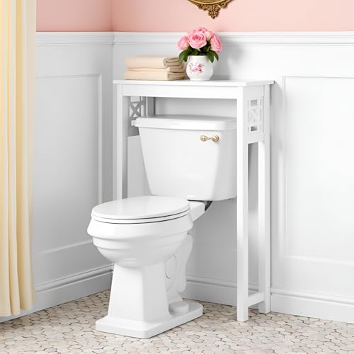 Derby Over-the-Toilet Storage Shelf – 37" Tall Bathroom Space Saver with Fixed Shelf & Open Gridwork Design – Modern Freestanding Organizer for Toiletries & Towels by Alaterre Furniture (White) - size: 37-Inch Tall